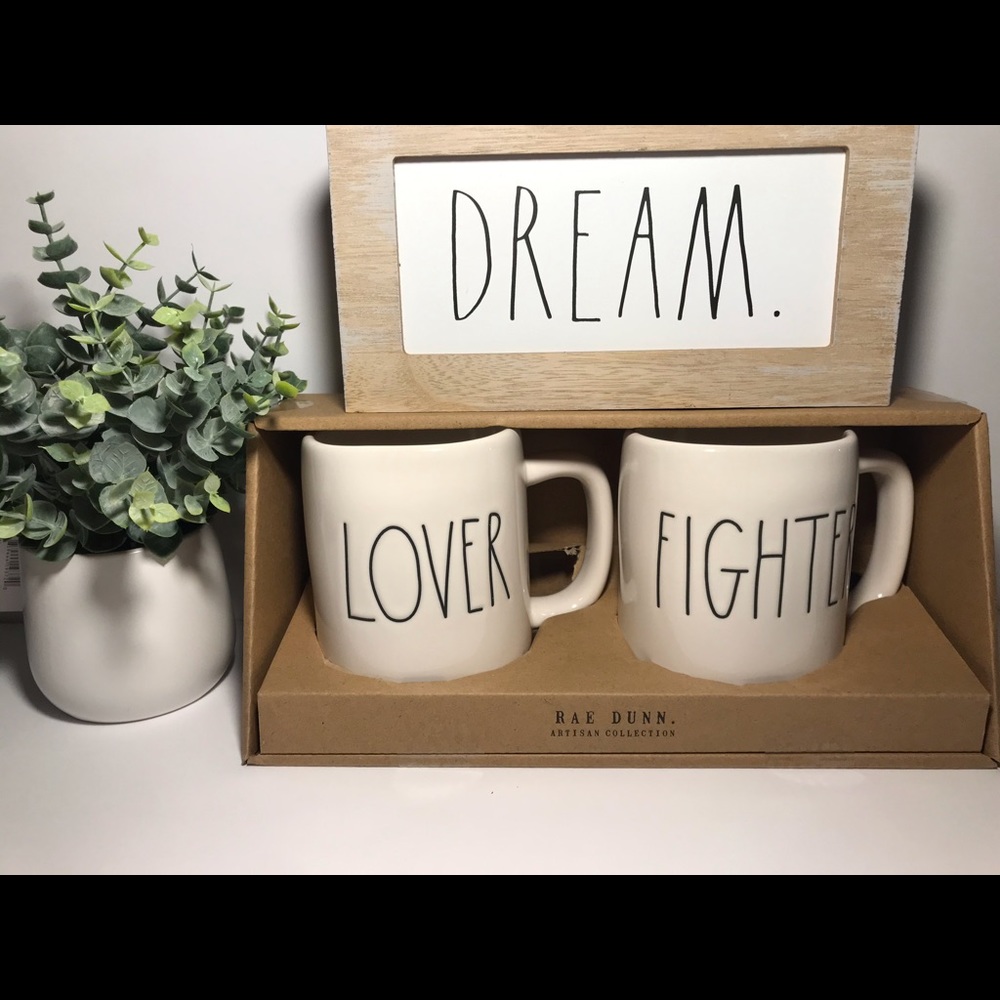Rae Dunn LOVER & FIGHTER Mug Set